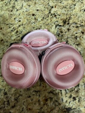 Invicta Pink Round Zipper Case Trio